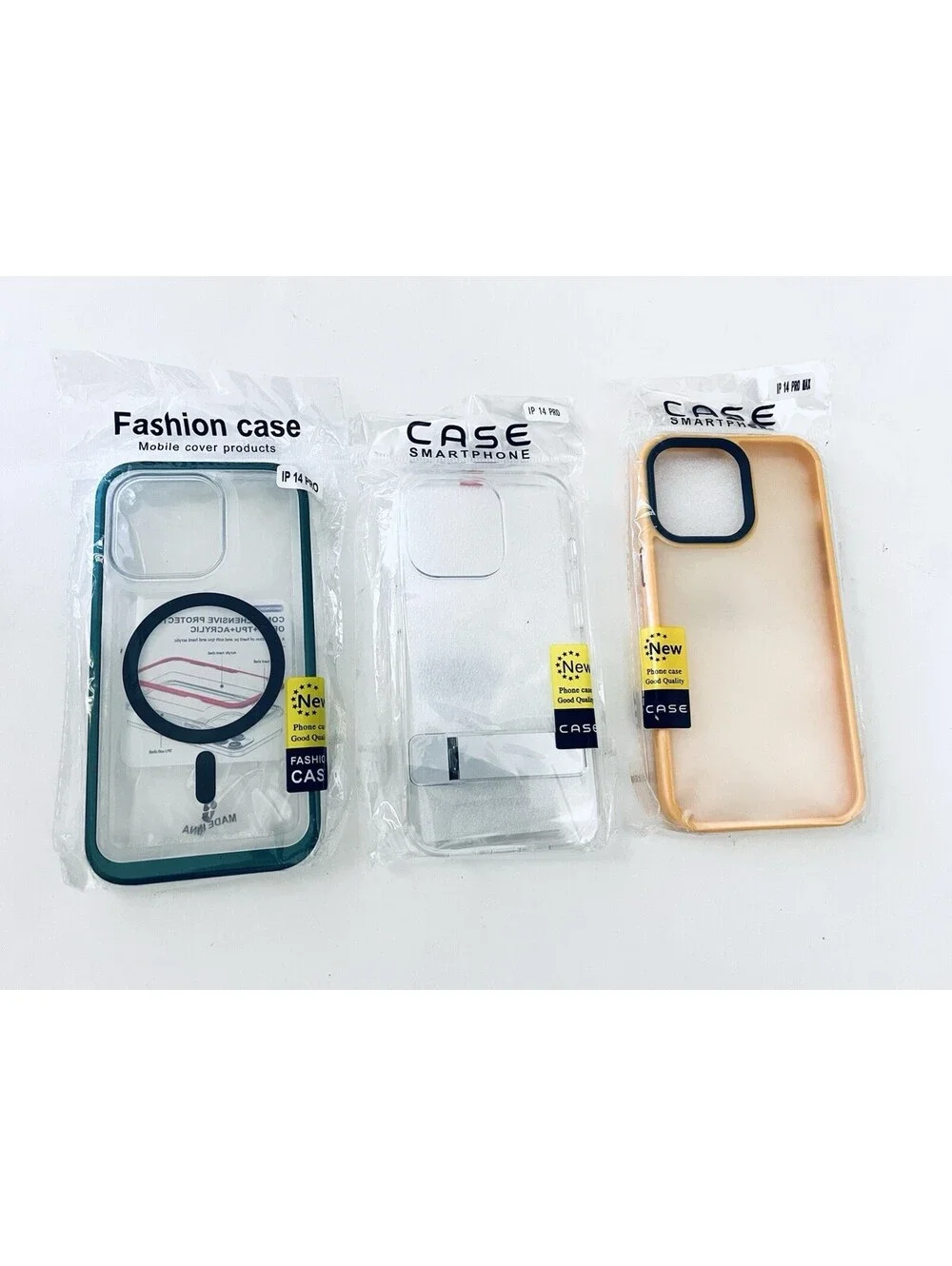 3-Pack iPhone 14 Pro Cases Clear Teal Orange Ring Stand Bumper New